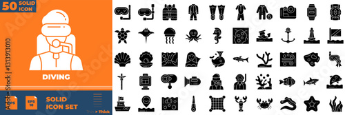 Diving Solid Editable Icons set