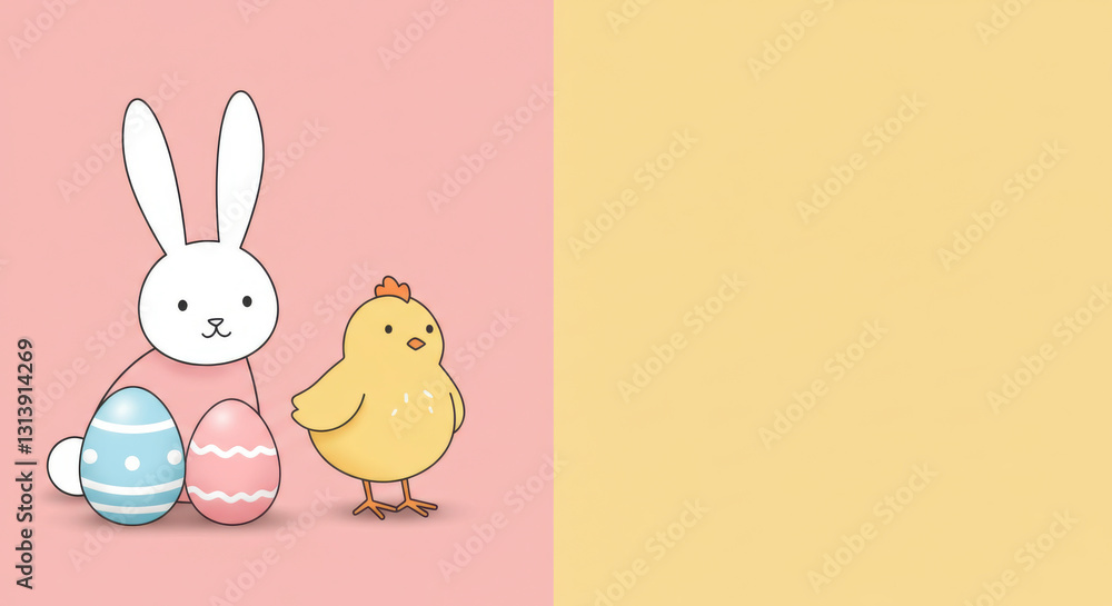 A charming depiction of springtime animals with painted eggs A charming depiction of springtime animals with painted eggs