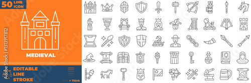 Medieval Line Editable Icons set