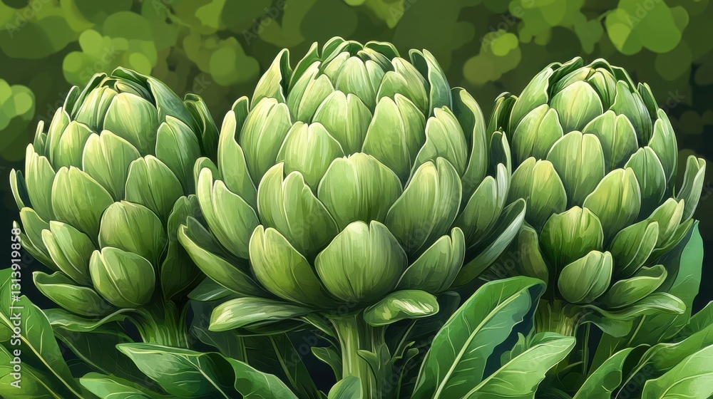 Obraz premium fresh green artichoke isolated,cartoon illustration style