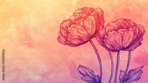 Wallpaper Mural Two red and purple floral blooms on a textured background Torontodigital.ca