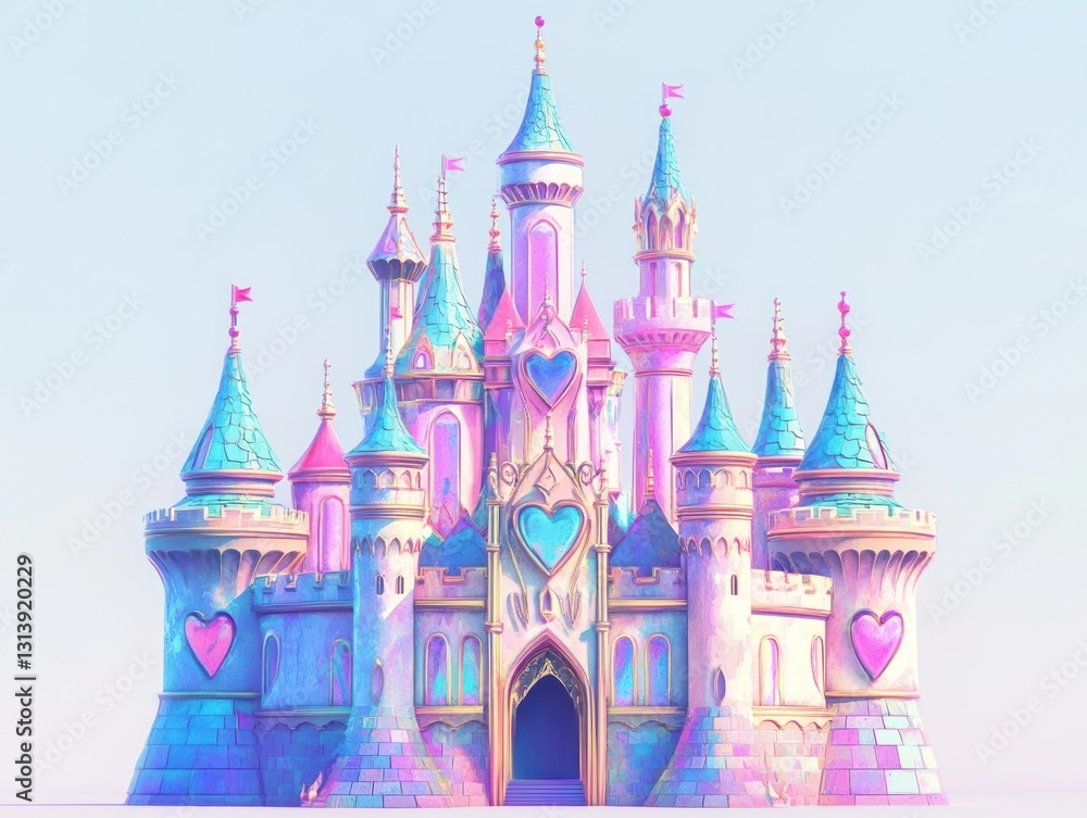 Pastel castle, whimsical design, fairytale setting, children's book illustration Pastel castle, whimsical design, fairytale setting, children's book illustration