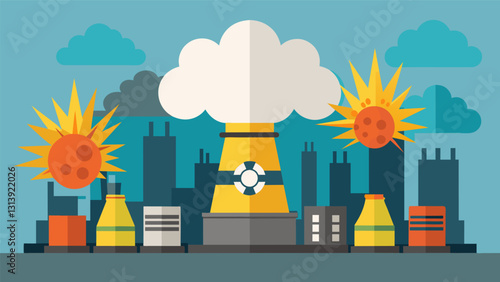 Explosives are set strategically throughout the coal power plant ready to be detonated and bring it to its demise.. Vector illustration