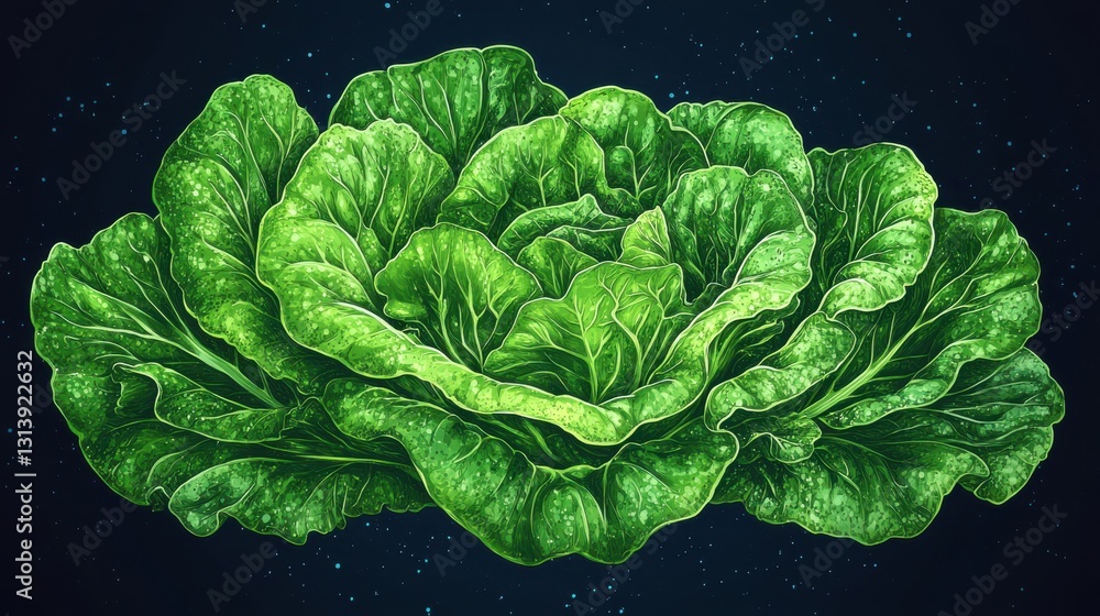 Obraz premium fresh green lettuce leaf isolated,cartoon illustration style