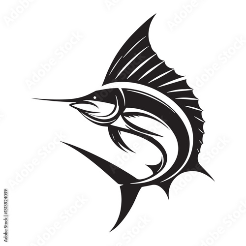 Iconic Sailfish silhouette, a legend of the deep blue - Sailfish illustration - Minimalist Sailfish vector - Fish silhouette
