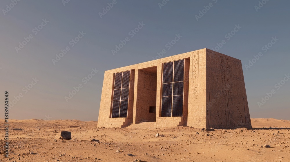 Solar Energy Structure in Desert Landscape with Clear Blue Sky Solar Energy Structure in Desert Landscape with Clear Blue Sky