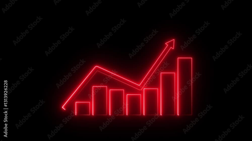 neon line business graph icon animation Neon business graph chart icon animation on isolated black background. Neon business growth idea animated