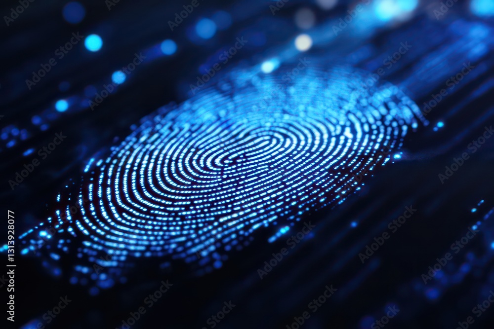 A close-up of a digital fingerprint being scanned on a black screen, symbolizing biometric security and advanced data protection. A close-up of a digital fingerprint being scanned on a black screen, symbolizing biometric security and advanced data protection.