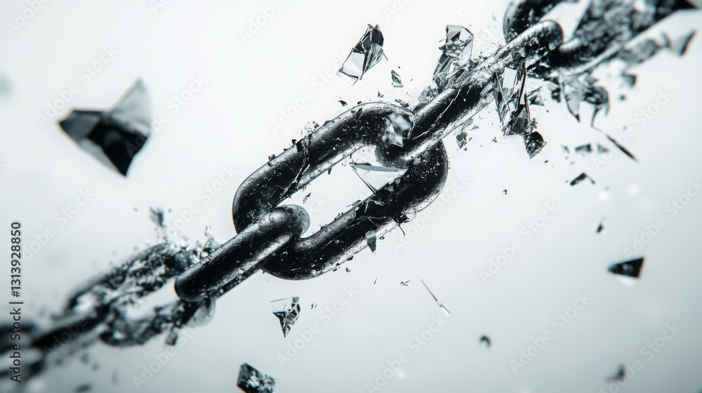 Chain is broken into pieces, with the links scattered all over the place Chain is broken into pieces, with the links scattered all over the place