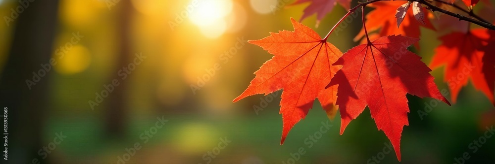 Close-up of backlit maple leaves in a spring forest setting, seasonal, natural Close-up of backlit maple leaves in a spring forest setting, seasonal, natural