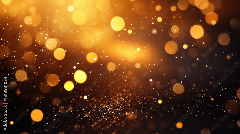 Golden bokeh lights and particles create a festive background image Golden bokeh lights and particles create a festive background image