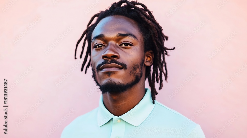 Obraz premium Stylish Kenyan man in pastel mint polo shirt with dreadlocks