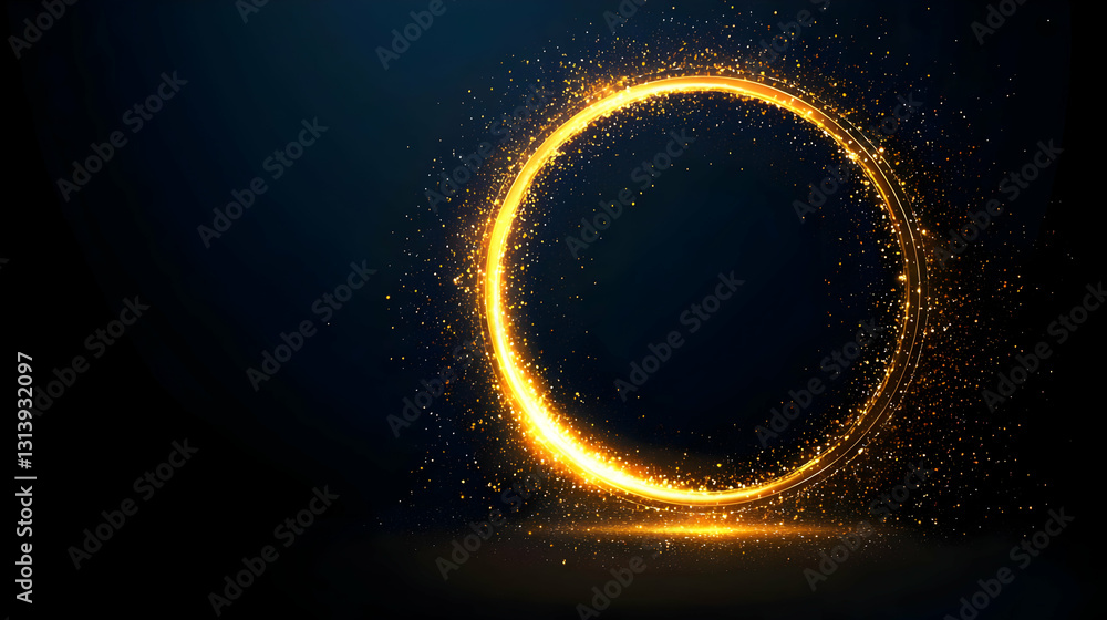 Golden Glowing Circular Frame With Sparkling Glitter Effect On Dark Background With Subtle Lighting Illumination Golden Glowing Circular Frame With Sparkling Glitter Effect On Dark Background With Subtle Lighting Illumination