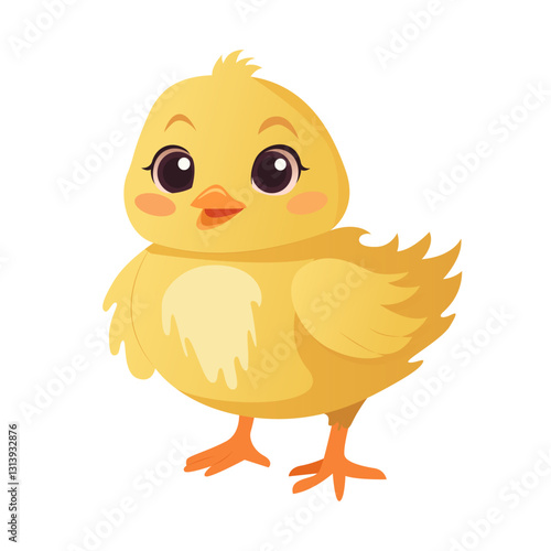Cute standing small Kawaii chick. Childish design. Happy Easter. Flat vector illustration happy Chick.