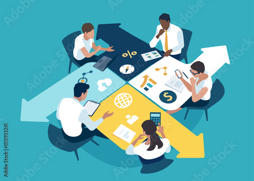 Directions. Brainstorming. Finding solution. Business concept illustration 