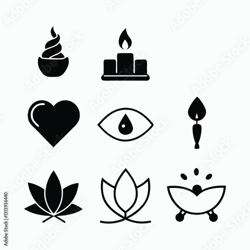  Wellness Silhouette Icon Set Vector Art Illustration.