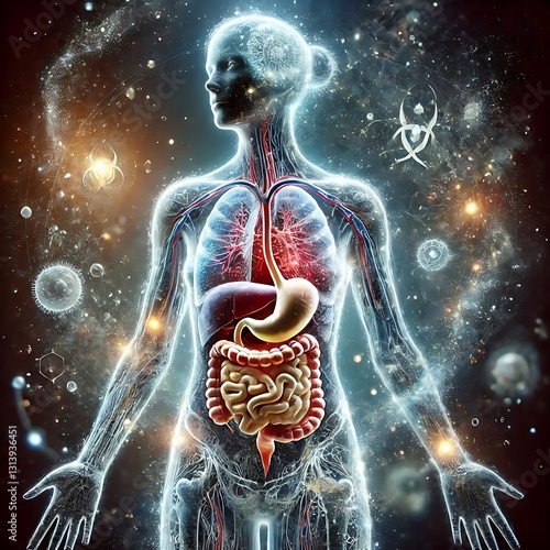 Visualization of Human Anatomy and Biological Systems with Abstract Background.Generative AI