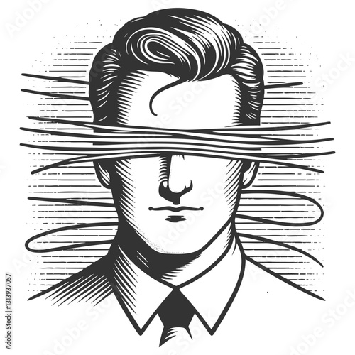 Blindfolded Man with Abstract Lines vector