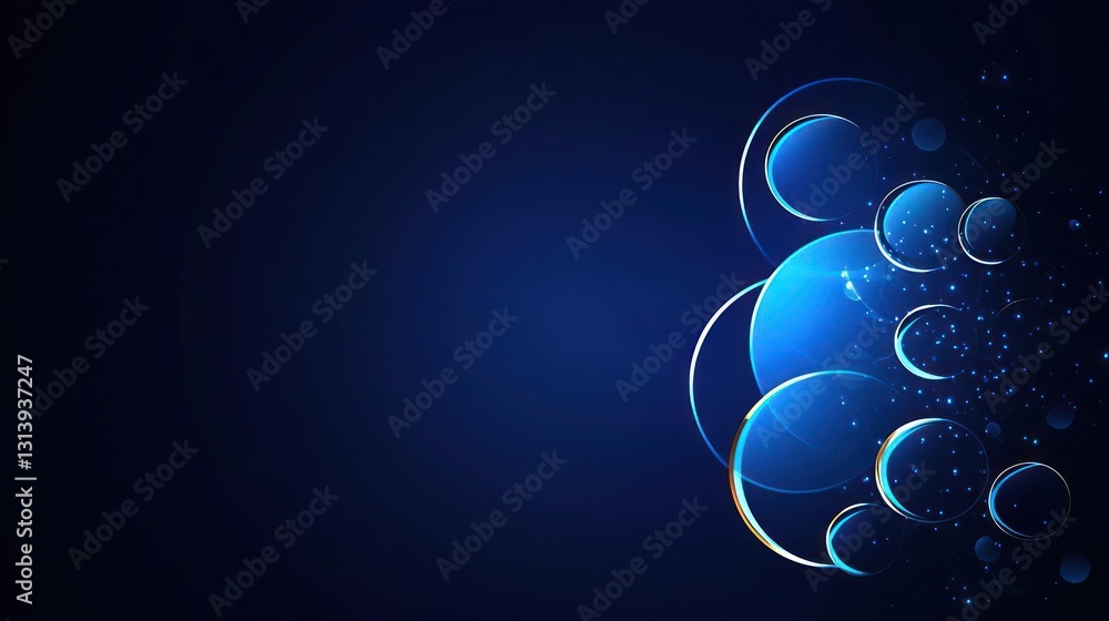 Obraz premium Abstract Blue Spheres And Glowing Particles Against A Dark Background