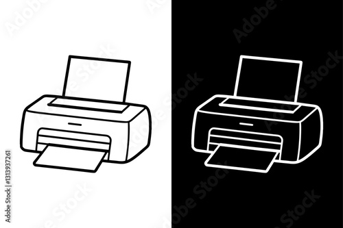 Simple Printer Doodle Line Icon High-Quality Black and White Silhouette Vector.