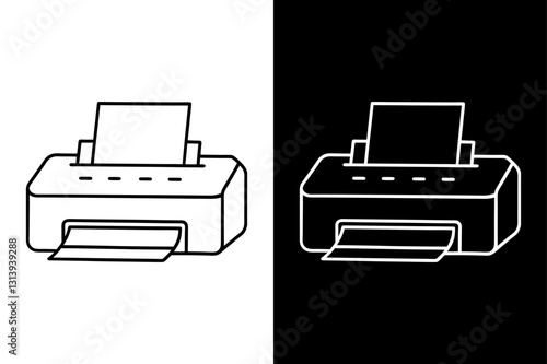 Simple Printer Doodle Line Icon High-Quality Black and White Silhouette Vector.