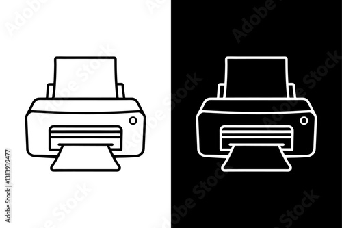 Simple Printer Doodle Line Icon High-Quality Black and White Silhouette Vector.