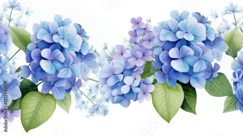 A Delicate Arrangement of Blue Hydrangeas and Green Leaves