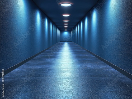 A Modern Blue Hallway with Ambient Lighting