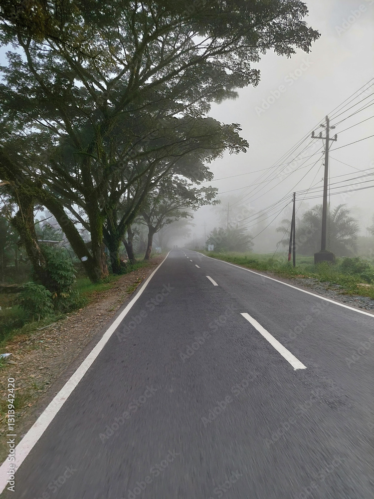 Fototapeta premium Fog on the road due to forest fires