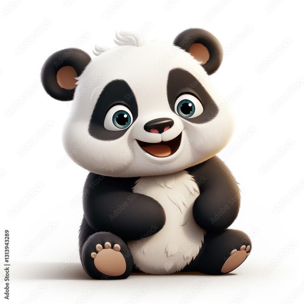A Happy Cartoon Panda with a Big Smile and Blue Eyes A Happy Cartoon Panda with a Big Smile and Blue Eyes