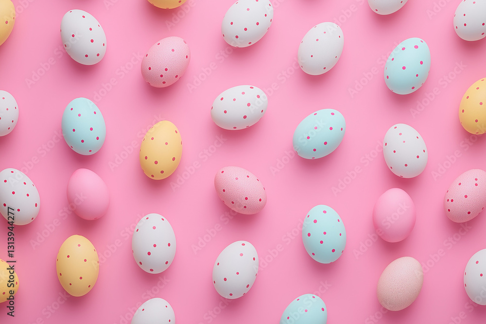 Easter Eggs With Pink Dots On A Pink Background Easter Eggs With Pink Dots On A Pink Background