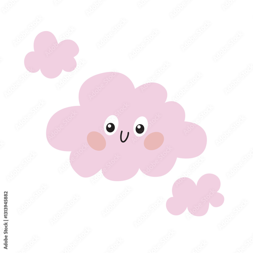Minimalistic cute pink cloud vector illustration featuring a happy expression in soft pastel tones. Great for kids’ themes, dreamy sky designs, children’s illustrations, and fantasy artwork. Minimalistic cute pink cloud vector illustration featuring a happy expression in soft pastel tones. Great for kids’ themes, dreamy sky designs, children’s illustrations, and fantasy artwork.