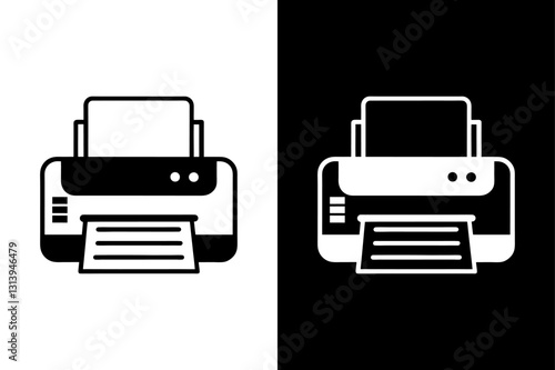  Doodle Printer Silhouette Vector Icon Black and White Background.