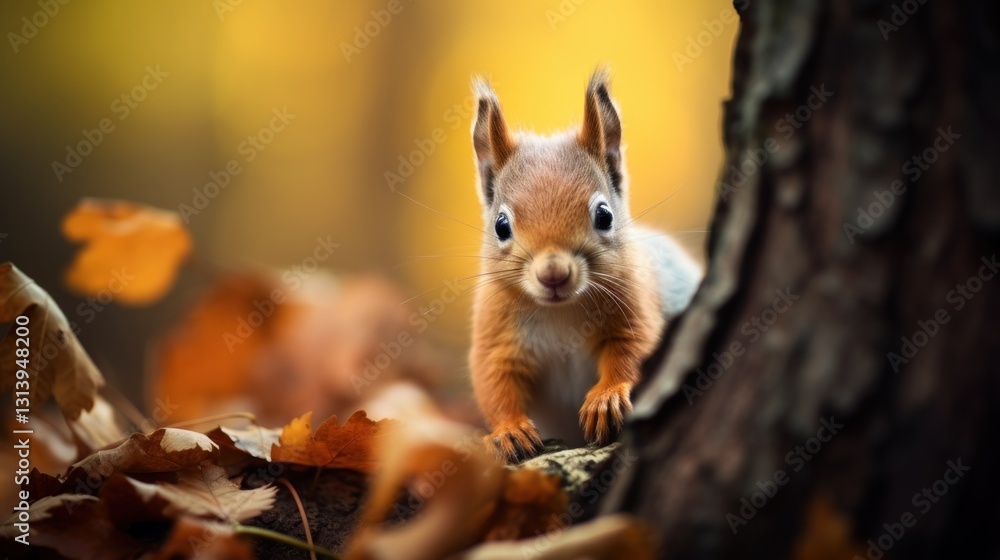 Autumnal Forest Scene with a Squirrel and Fallen Leaves Autumnal Forest Scene with a Squirrel and Fallen Leaves