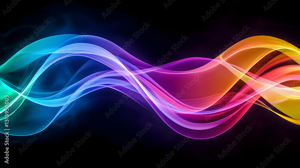 Vivid Luminescent Rainbow Waves Flowing Smoothly on Dark Background Abstract Digital Art Vivid Luminescent Rainbow Waves Flowing Smoothly on Dark Background Abstract Digital Art