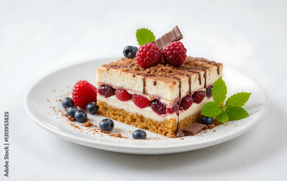close up, Assorted tiramisu dessert with berries and chocolate indulgent treat on white background close up, Assorted tiramisu dessert with berries and chocolate indulgent treat on white background