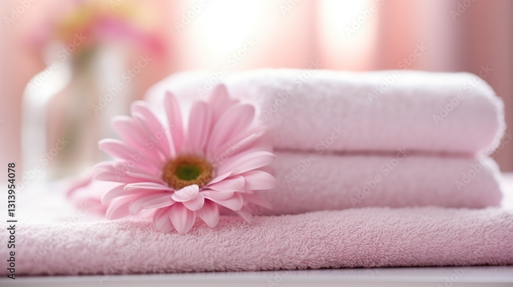Pink Towels and a Flower: A Serene Spa Scene Pink Towels and a Flower: A Serene Spa Scene