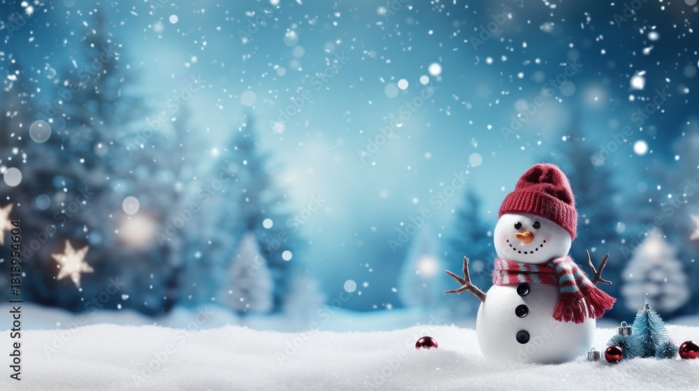 Fototapeta premium Snowman in a Winter Wonderland Scene