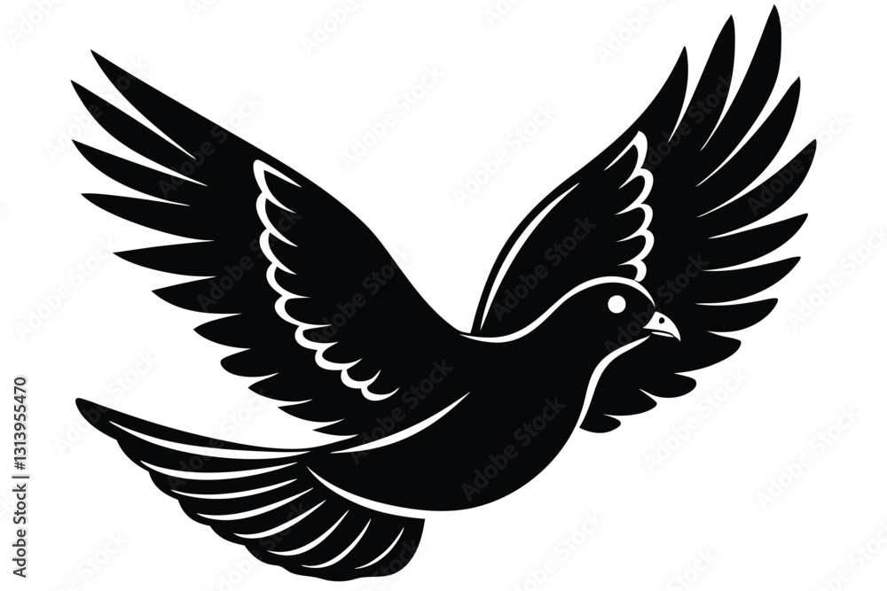 Fototapeta premium dove or pigeon flight silhouette vector illustration on white background