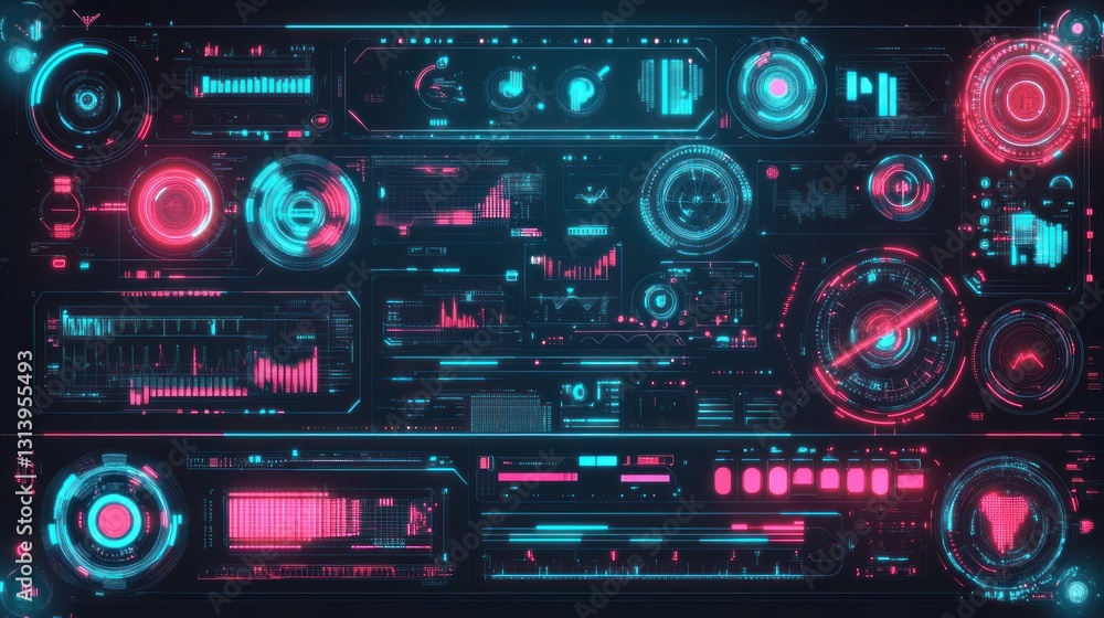 Futuristic Interface Panel with Neon Lights Futuristic Interface Panel with Neon Lights