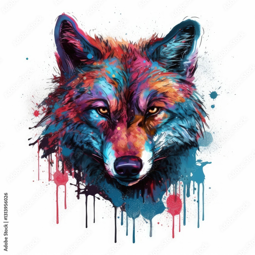 Vibrant Watercolor Painting of a Fox's Head with Bold Colors and Expressive Brushstrokes Vibrant Watercolor Painting of a Fox's Head with Bold Colors and Expressive Brushstrokes
