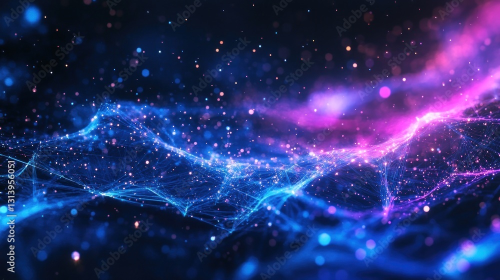 Fototapeta premium Abstract digital network waves in dark space