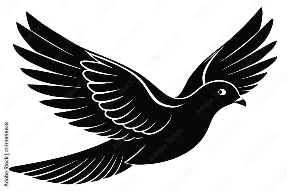Hand drawn flying dove silhouette Hand drawn flying dove silhouette
