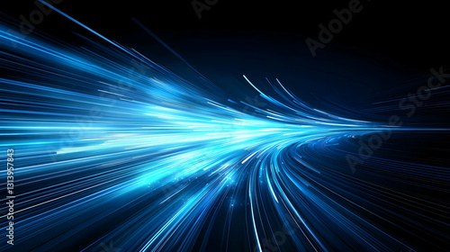Abstract Blue Light Streaks on Dark Background