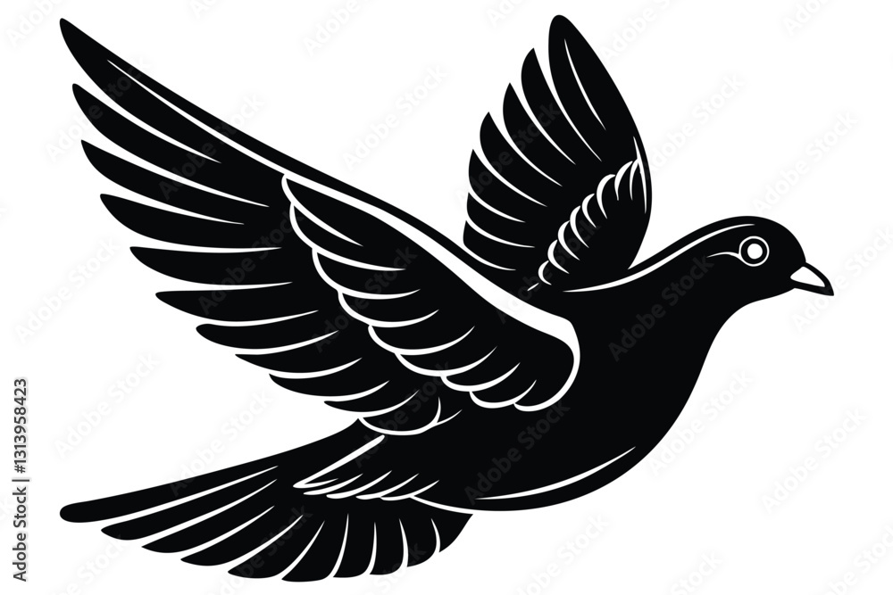 Obraz premium black and white Silhouette of a dove in flight