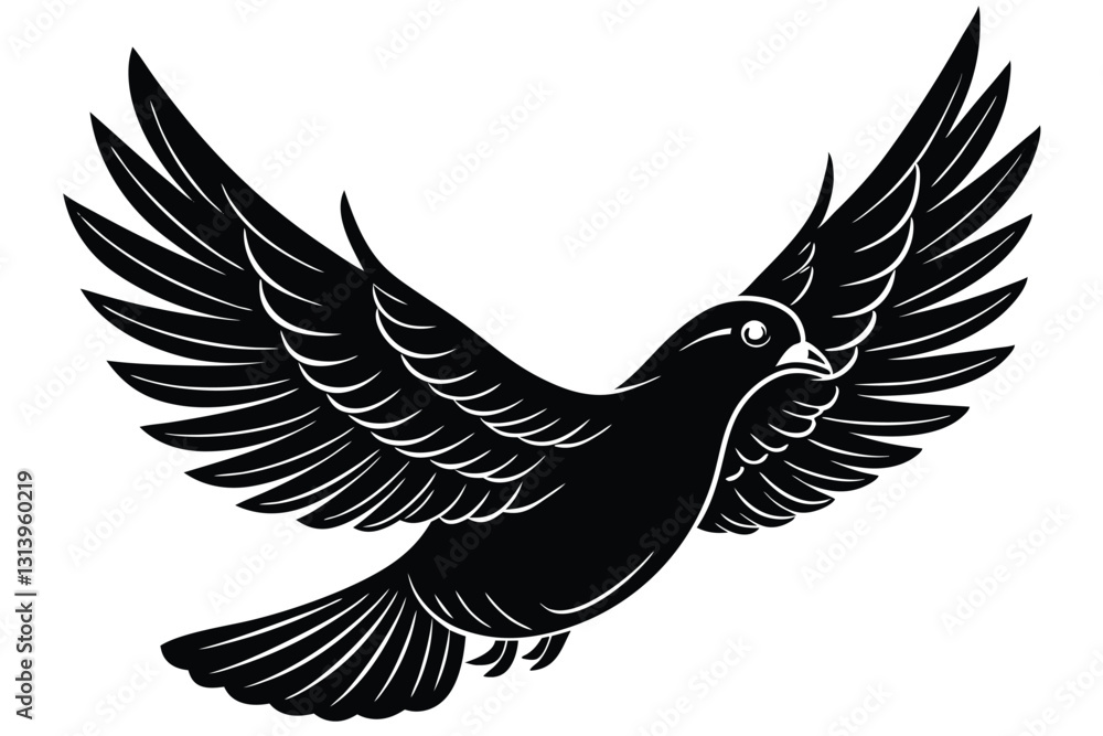 Fototapeta premium black and white Silhouette of a dove in flight