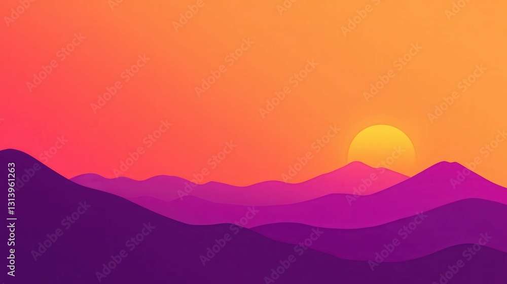 abstract background with a sun setting behind a rocky desert landscape, orange and purple tones, clean and atmospheric minimalist layout abstract background with a sun setting behind a rocky desert landscape, orange and purple tones, clean and atmospheric minimalist layout
