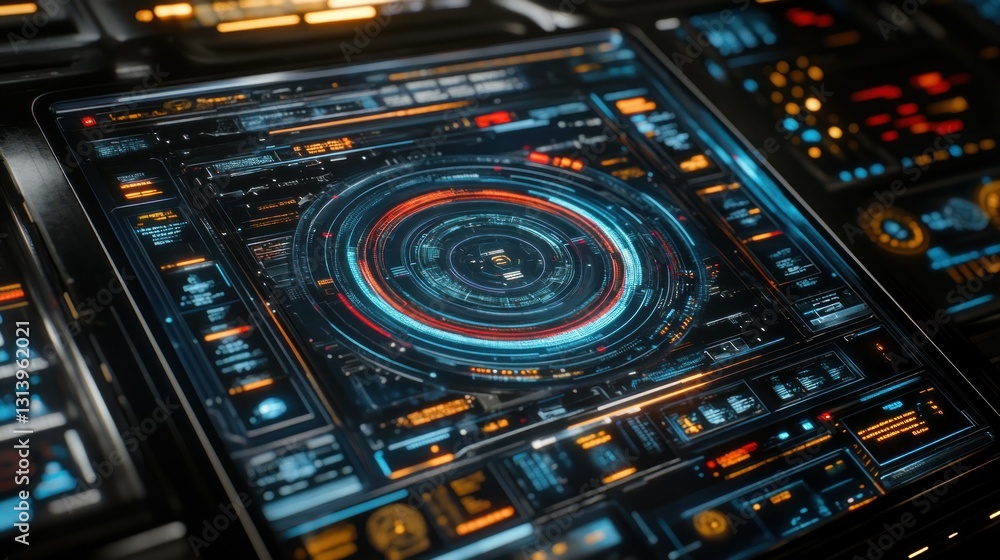 Futuristic digital interface screen displaying various technological information Futuristic digital interface screen displaying various technological information