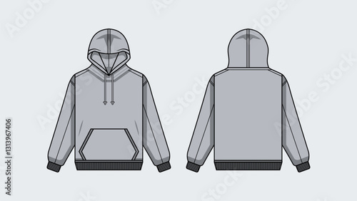 Hoodie design concept with Front and Back Views. mockup illustration Streetwear Hoodie Technical Fashion style for man and woman. hoodie design template