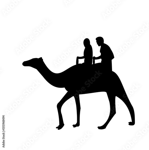 Bedouin man riding on a camel silhouette vector illustration